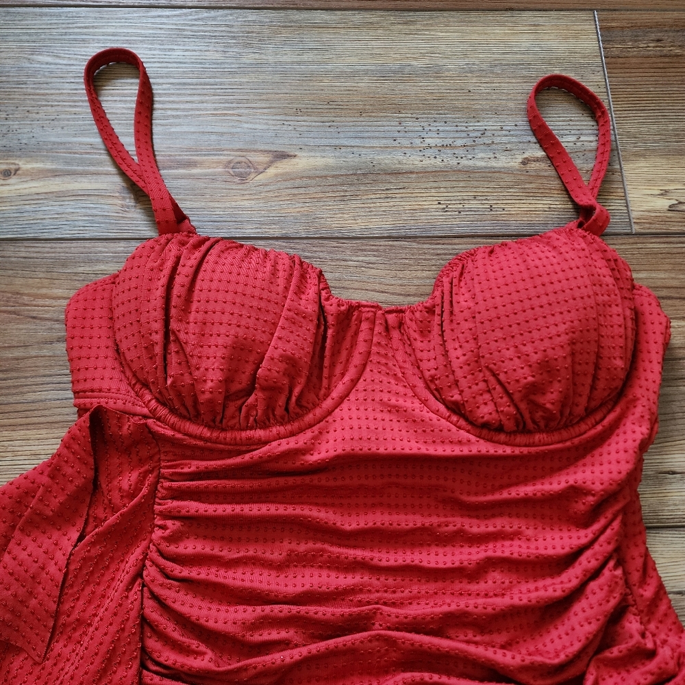 RHODE x Target One-Piece Swimsuit Womens M Rust Red Embossed Dot Ruffle - Picture 7 of 7